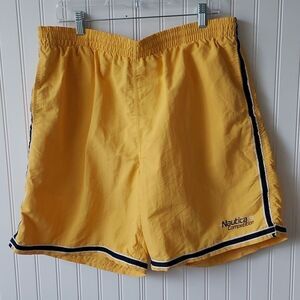 Nautica Competition Men's XL Bathing Suit Swim Trunks Yellow Navy Blue‎